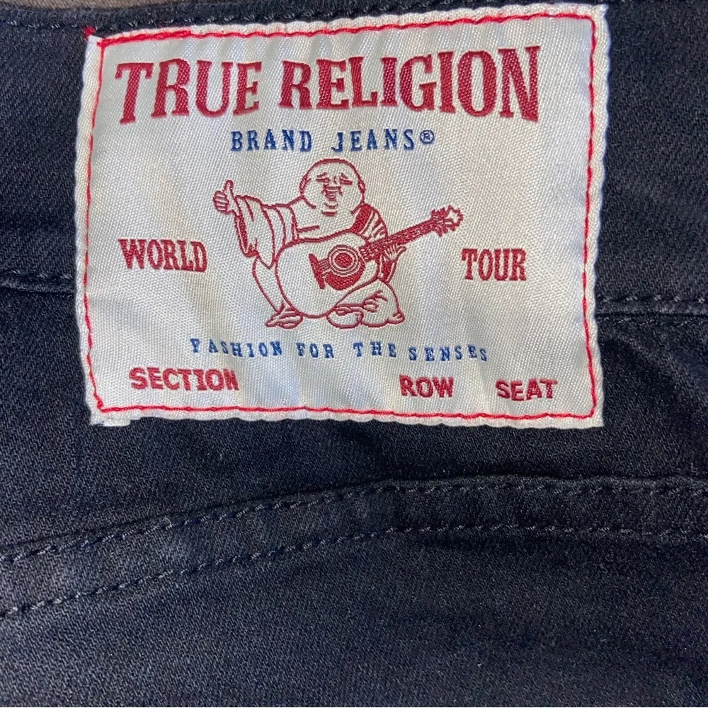 True Religion Jeans Mens 36X34 Ricky Relaxed Straight Denim Black Blue Stitching